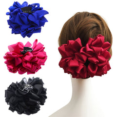 Pidoudou pinza cabello lazo flor seda negro, ideal para recogidos elegantes