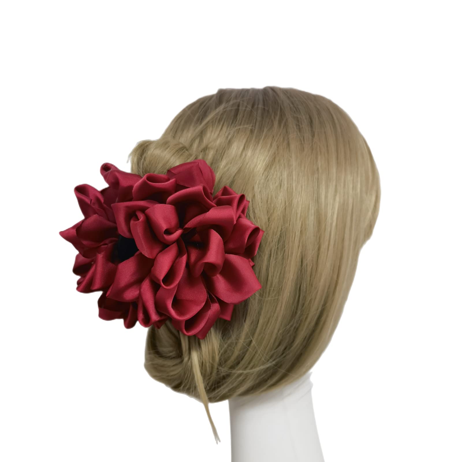 Pidoudou pinza cabello lazo flor seda vino, perfecto para eventos
