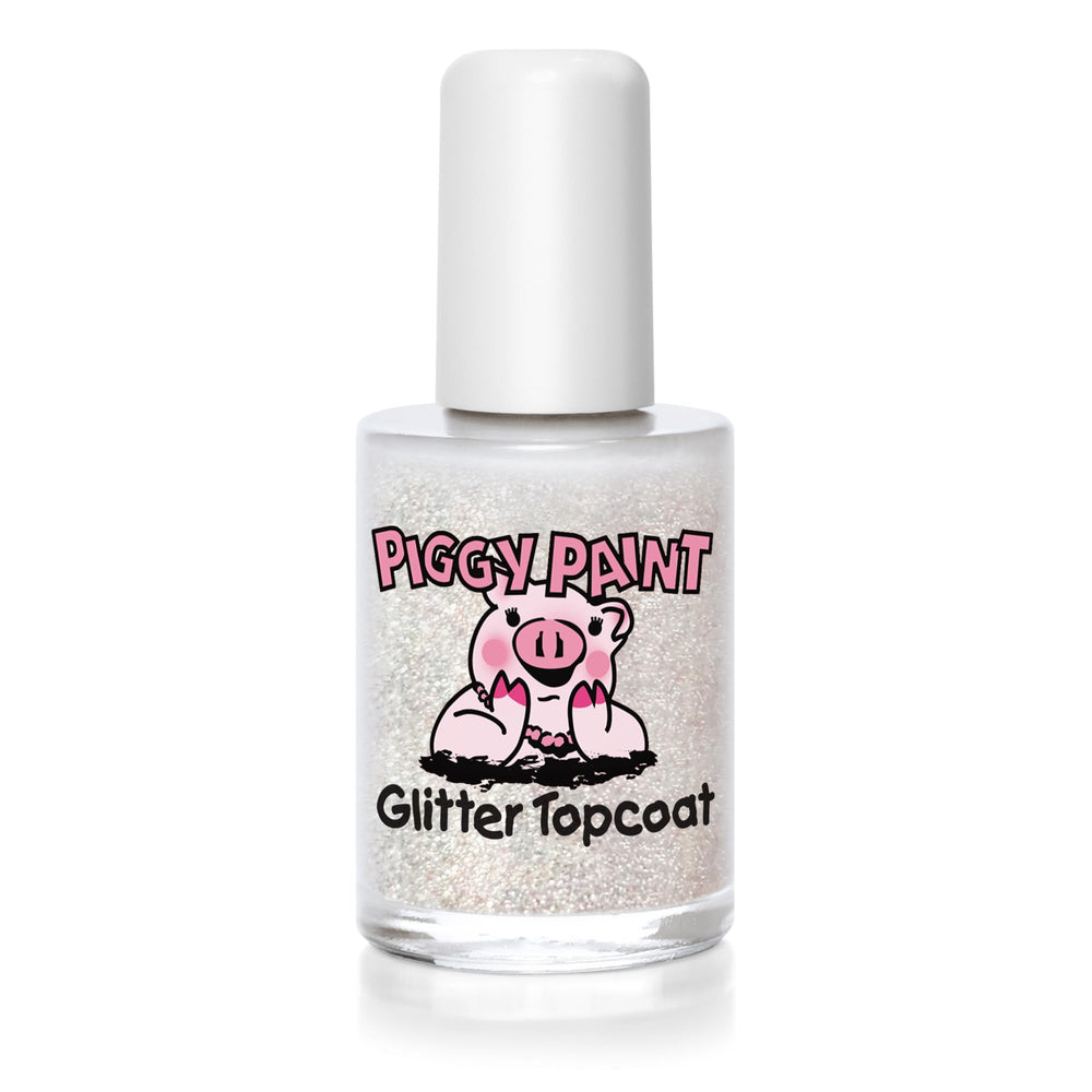 Piggy Paint Glitter Topcoat aporta brillo extra a uñas seguro para niños.