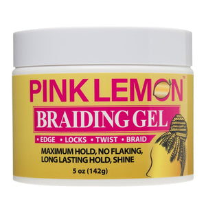 PINK LEMON gel para trenzas, envase con alto brillo para peinados duraderos.