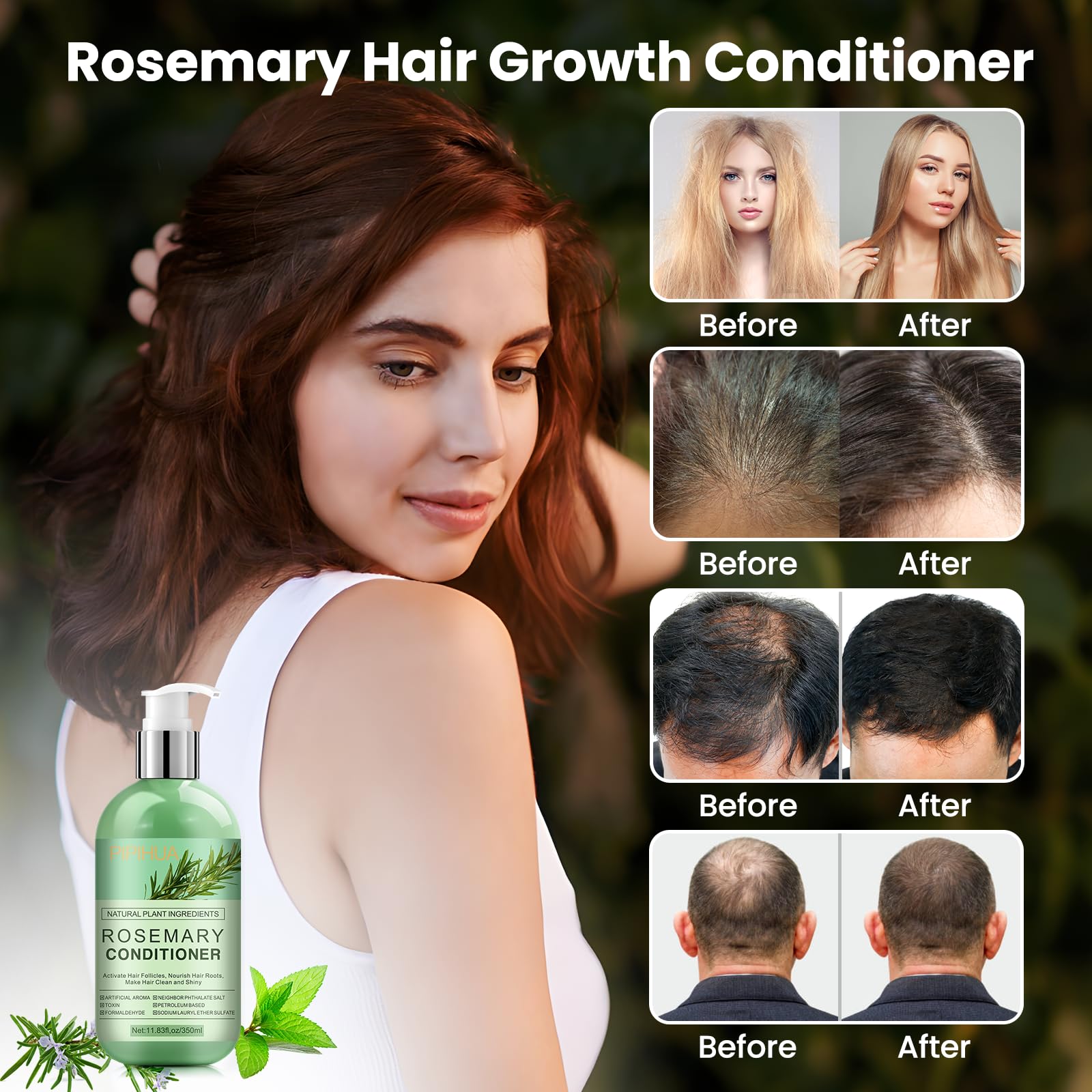 PIPIHUA Condicionador Romero, textura cremosa en primer plano, nutrición suave para el cabello.
