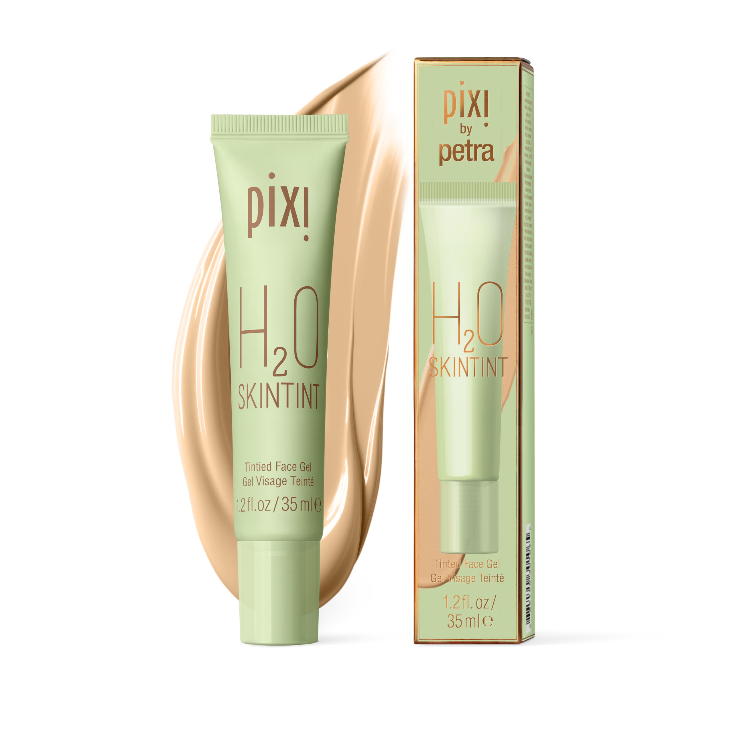 Pixi H2O SkinTint en botella, tono cálido, hidratante y ligero para uso diario.