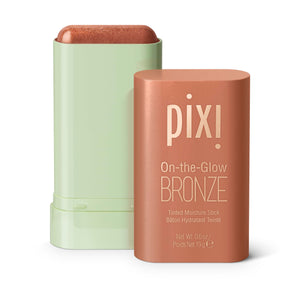 Pixi On-the-Glow Bronze con aplicador-stick para mejillas, tono bronce natural.