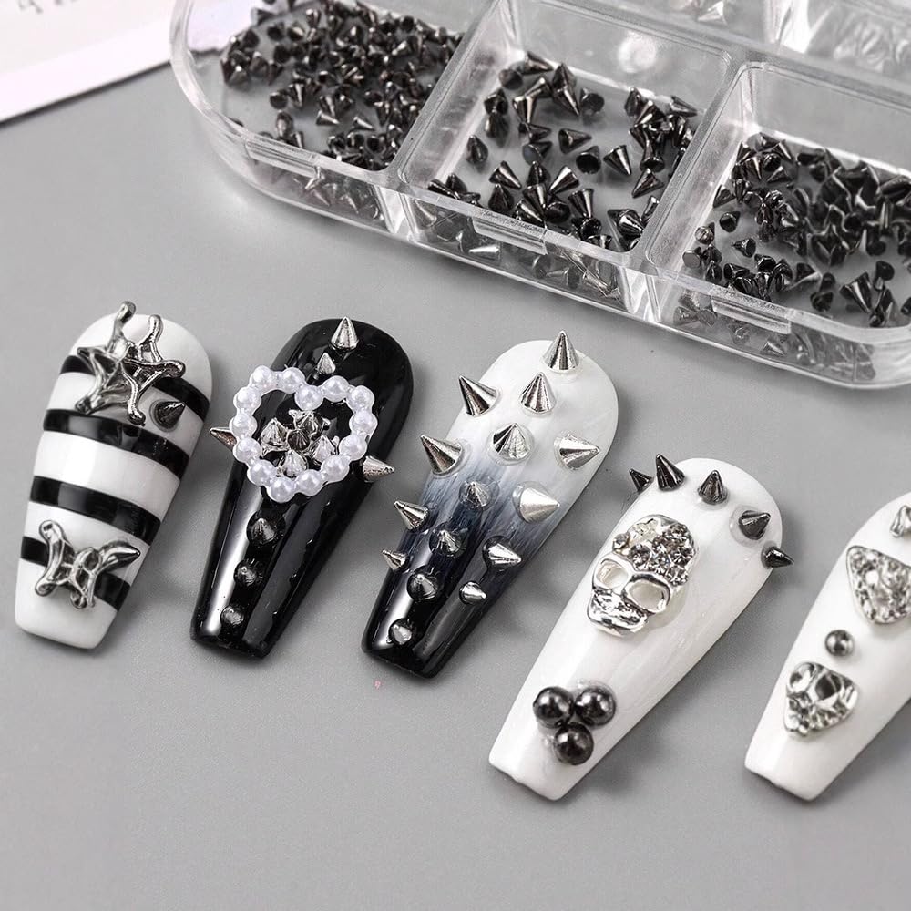Pizadix remaches mezclados negro-plata para uñas y manualidades.