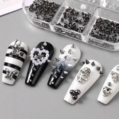 Pizadix remaches mezclados negro-plata para uñas y manualidades.