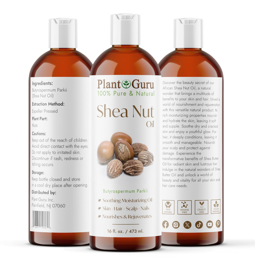 Plant Guru Aceite de Nuez de Karité, textura ligera para cuidado diario de la piel