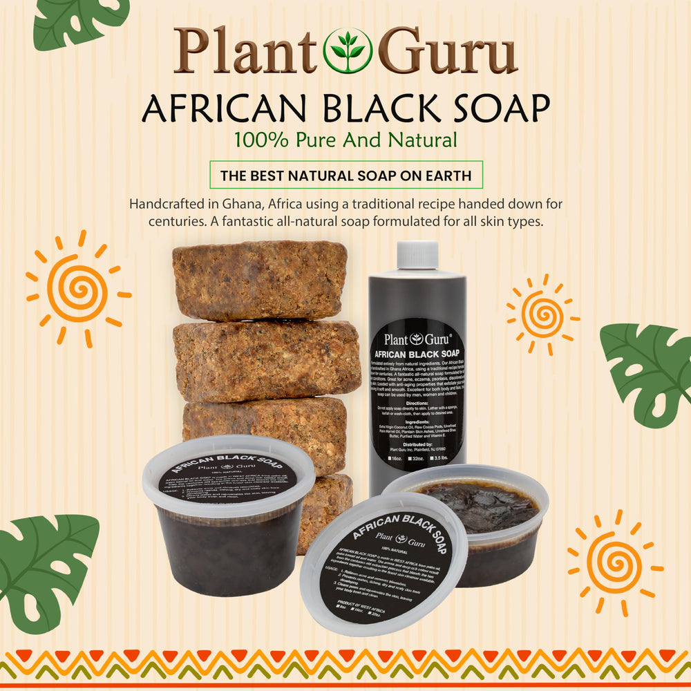 Plant Guru Jabón Negro Africano Aceite de palma virgen, base natural para limpieza suave.