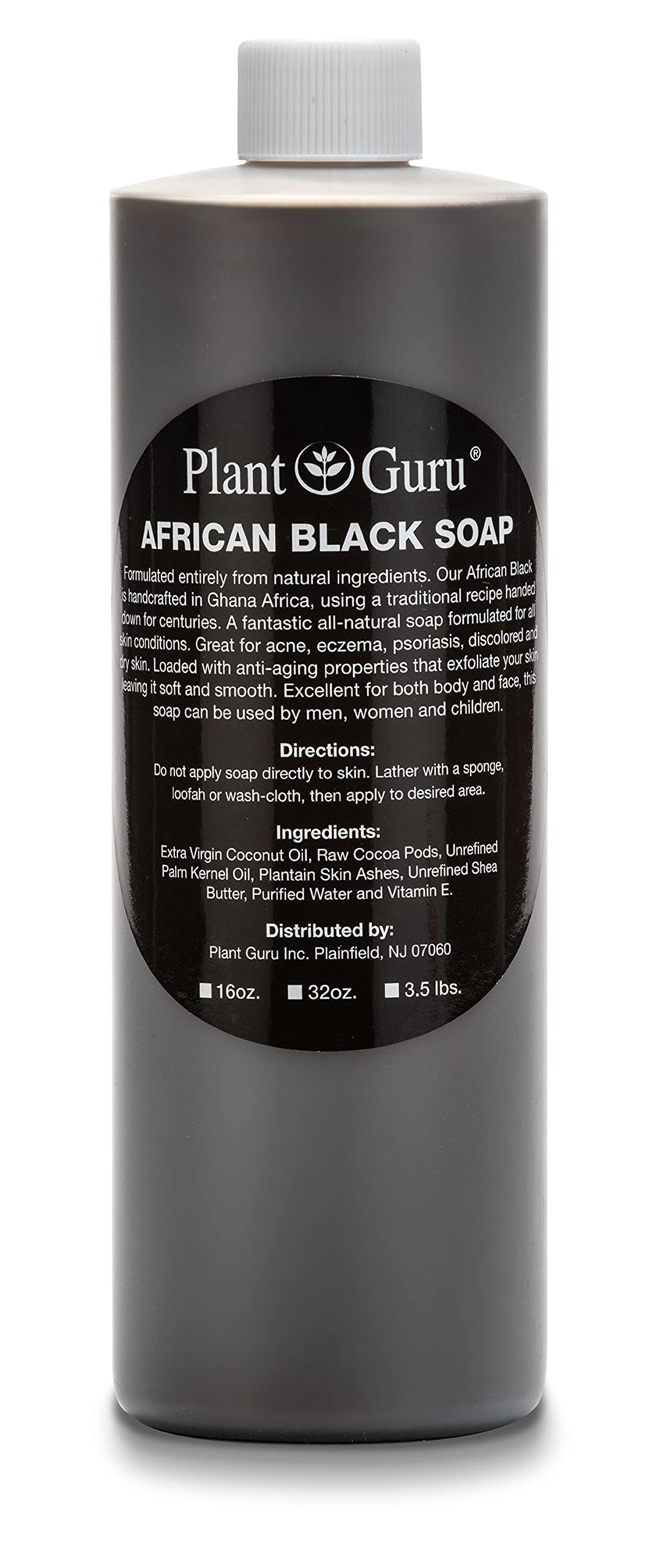 Plant Guru Jabón Negro Africano botella de 16 onzas, cuidado diario de piel.