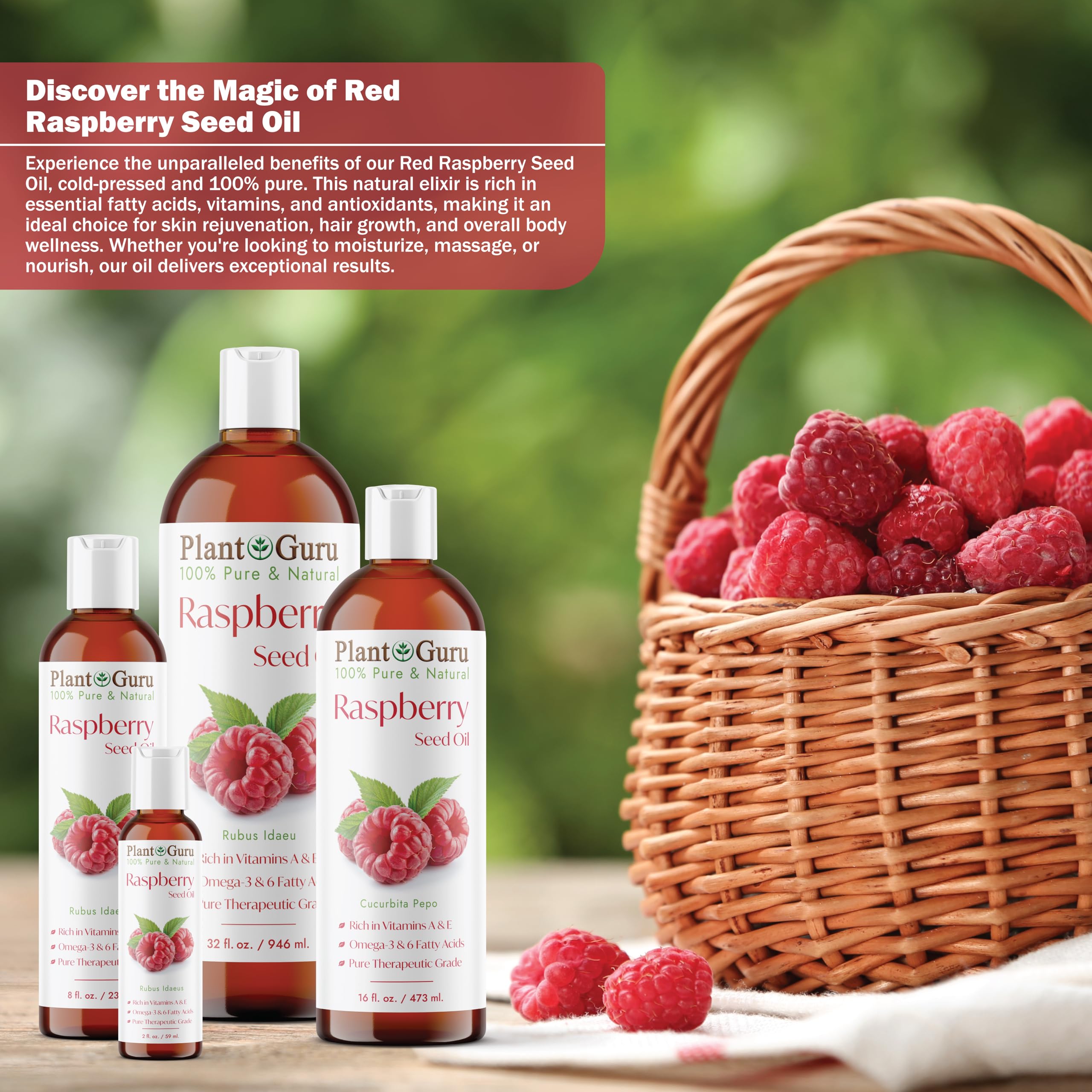 Plant Guru Aceite frambuesa rojo, aplicación facial suave y efectiva.