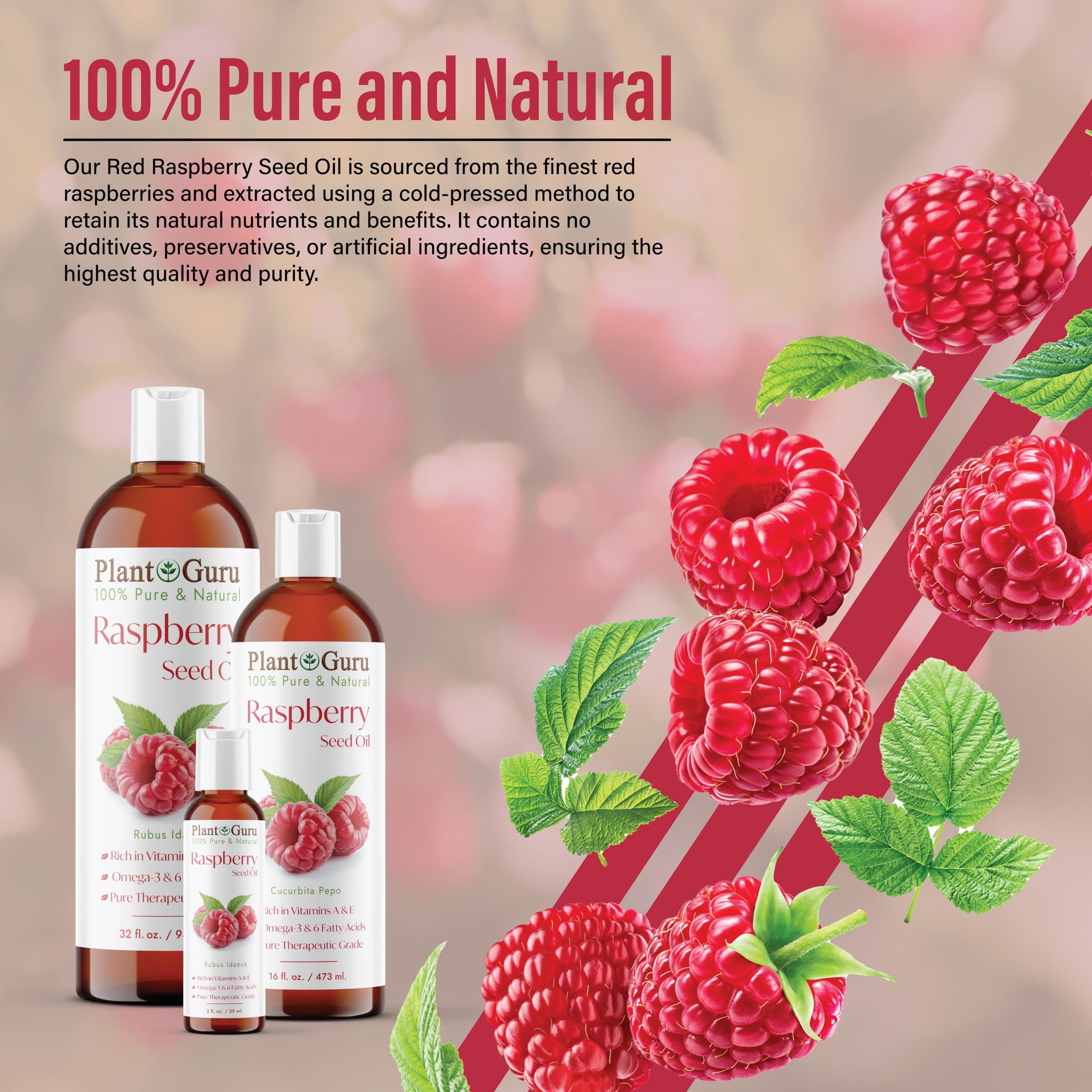 Plant Guru Aceite frambuesa rojo, base para cremas y lociones caseras.