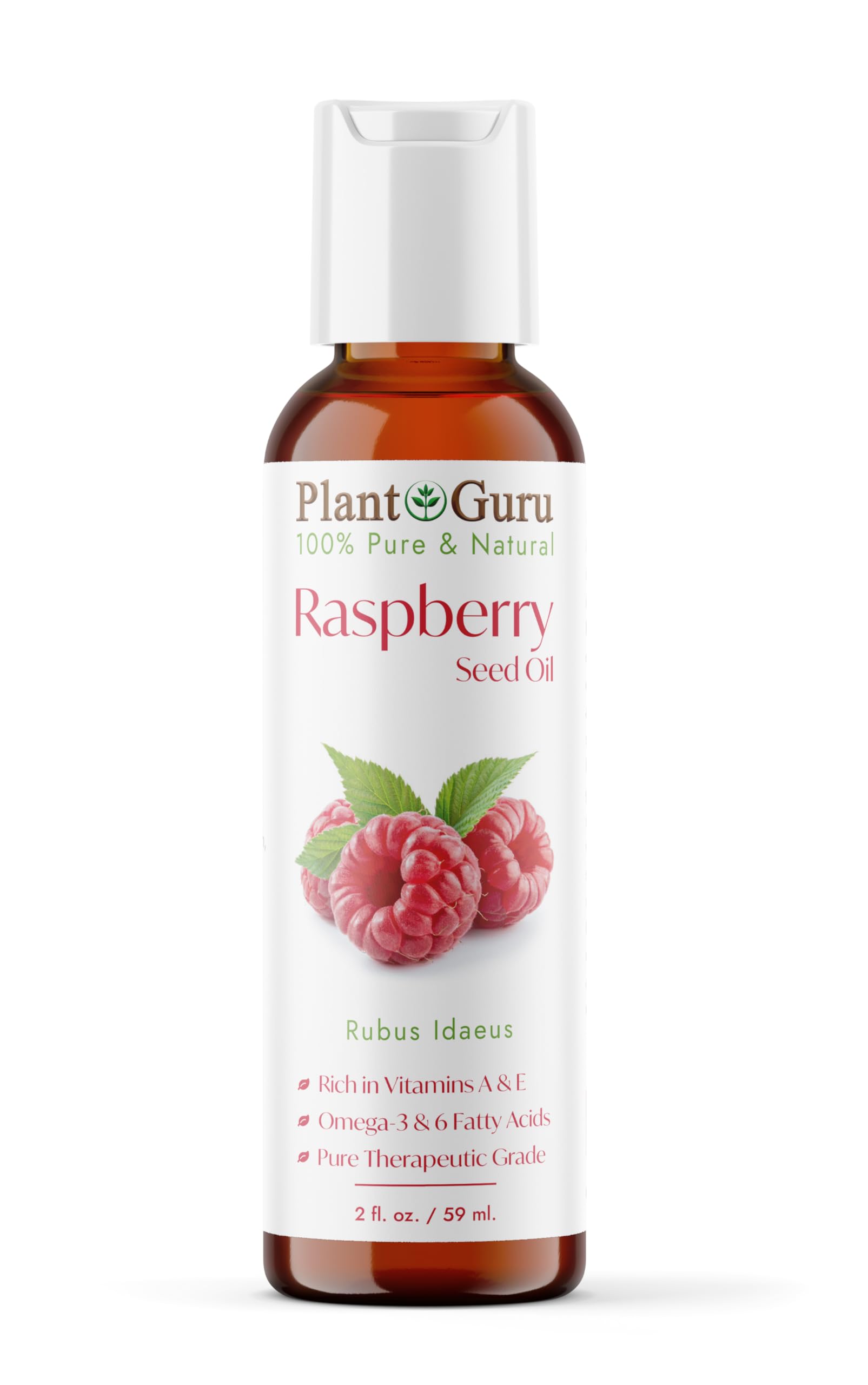 Plant Guru Aceite de semilla de frambuesa rojo, botella 2 oz, hidratación suave para la piel.