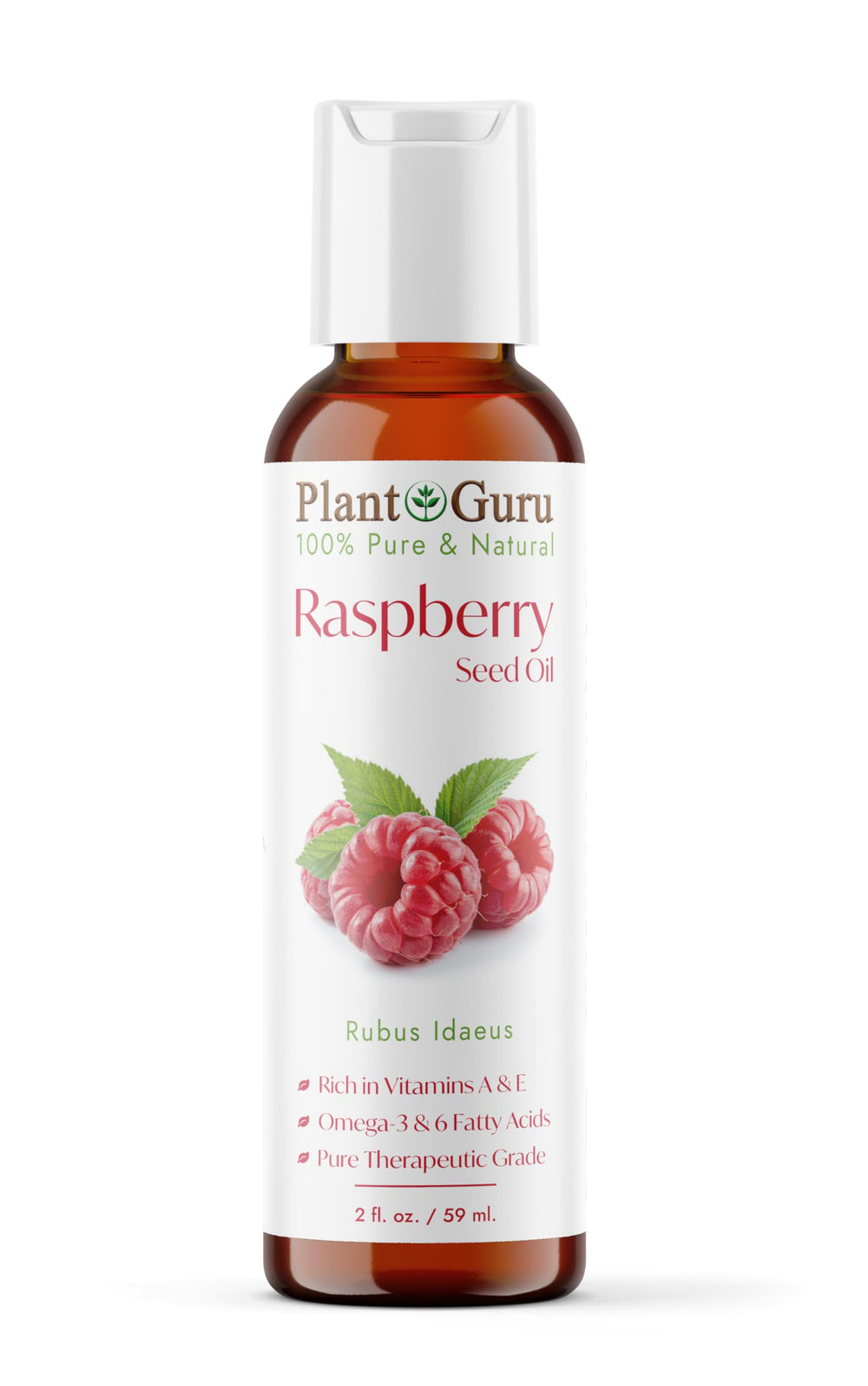 Plant Guru Aceite de semilla de frambuesa rojo, botella 2 oz, hidratación suave para la piel.