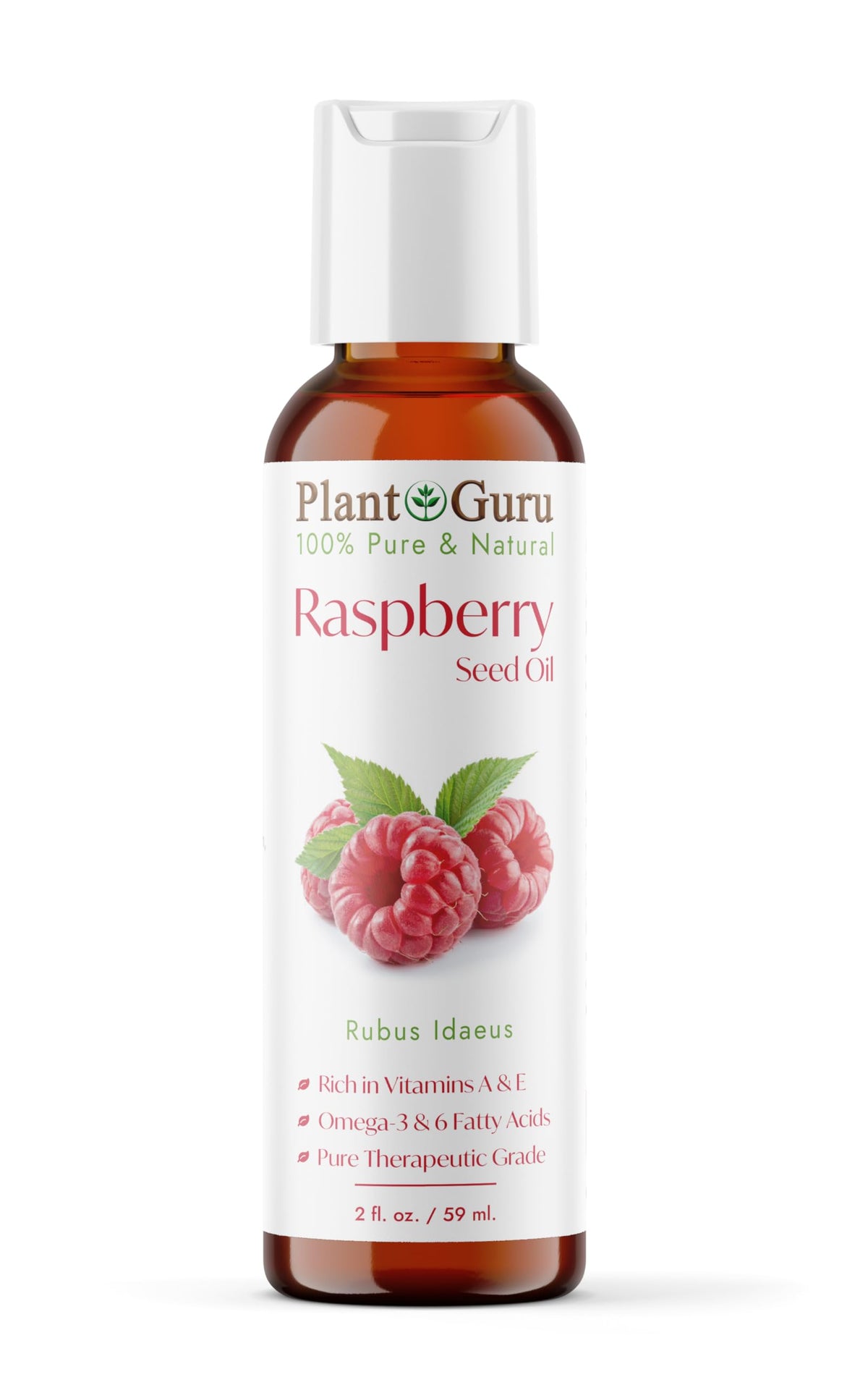 Plant Guru Aceite de semilla de frambuesa rojo, botella 2 oz, hidratación suave para la piel.