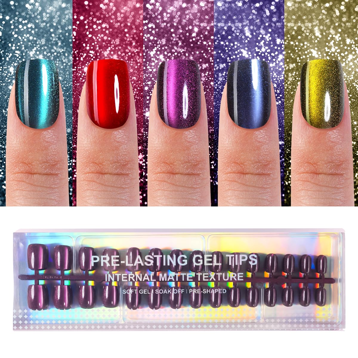 Plauva Uñas con efecto ojo de gato brillo en uñas cortas y cuadradas