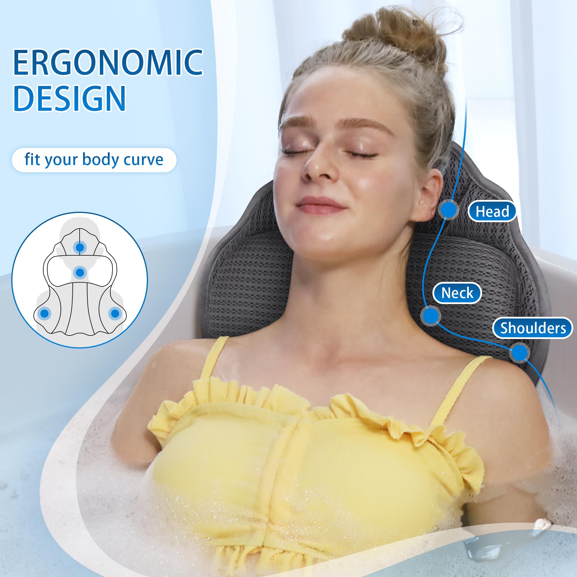 Cojín Poemland baño con soporte ergonómico para cuello y espalda.