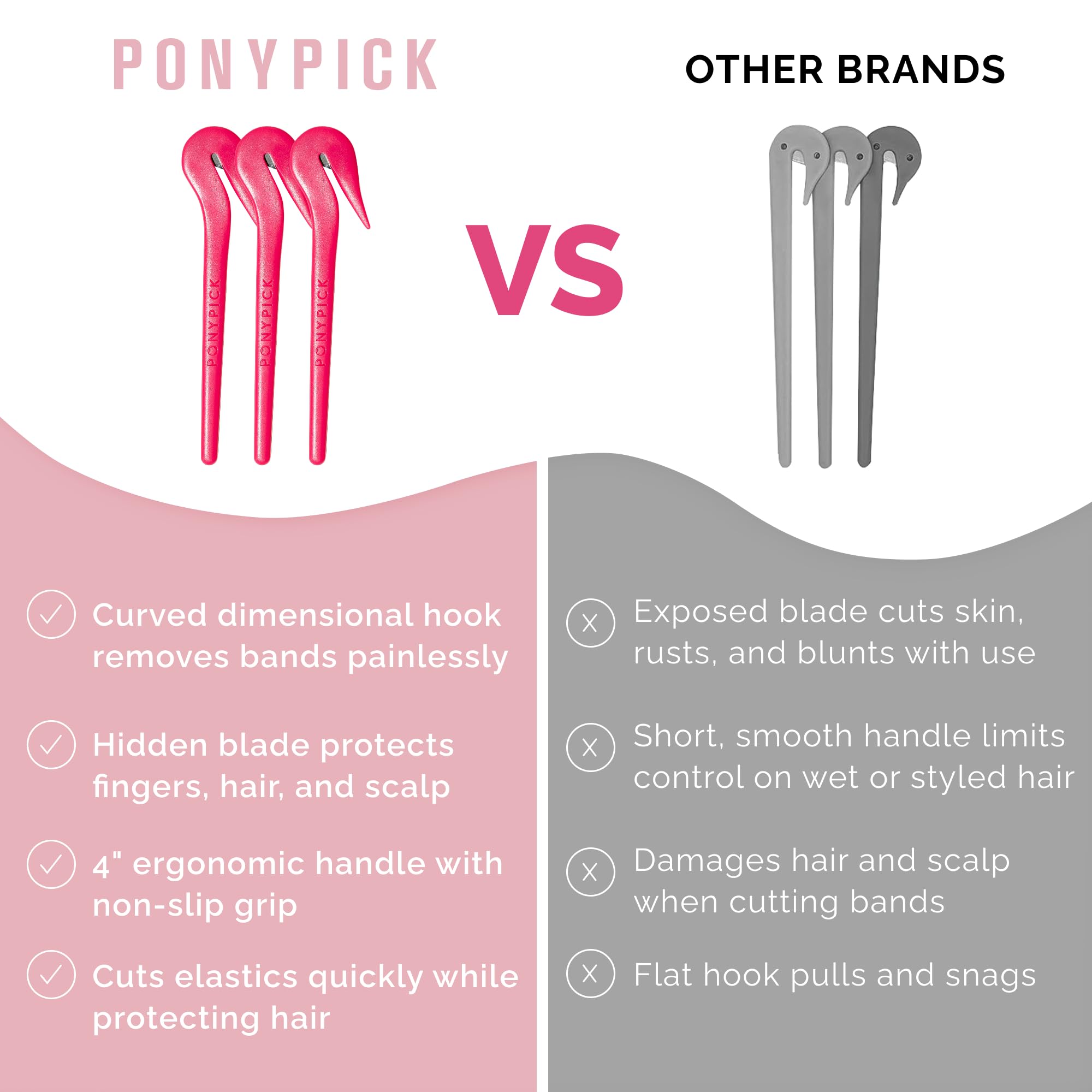 Pony Pick kit de 3 packs y 50 elásticos marrones