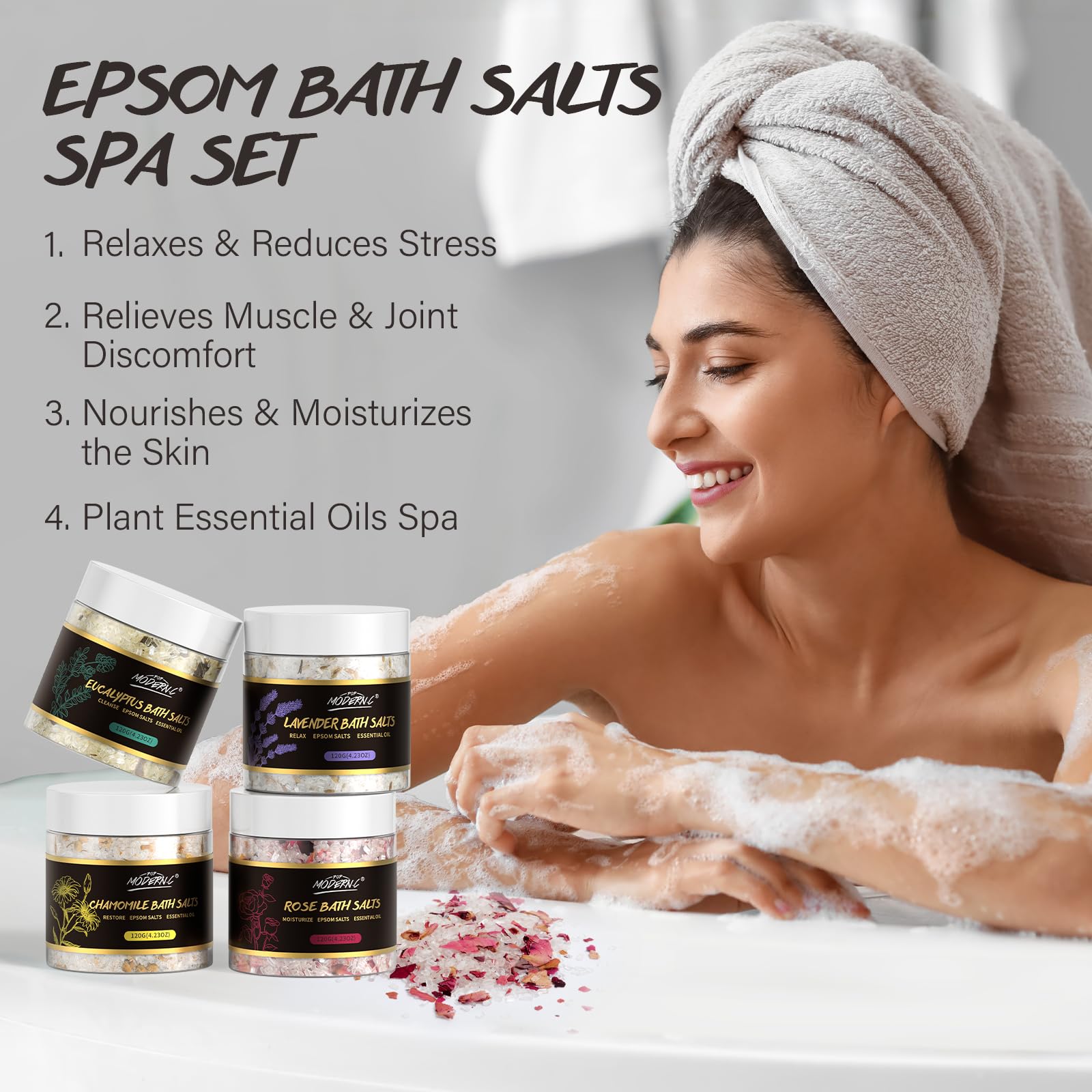 POP MODERN.C bote de epsom con lavanda para relajación aromática