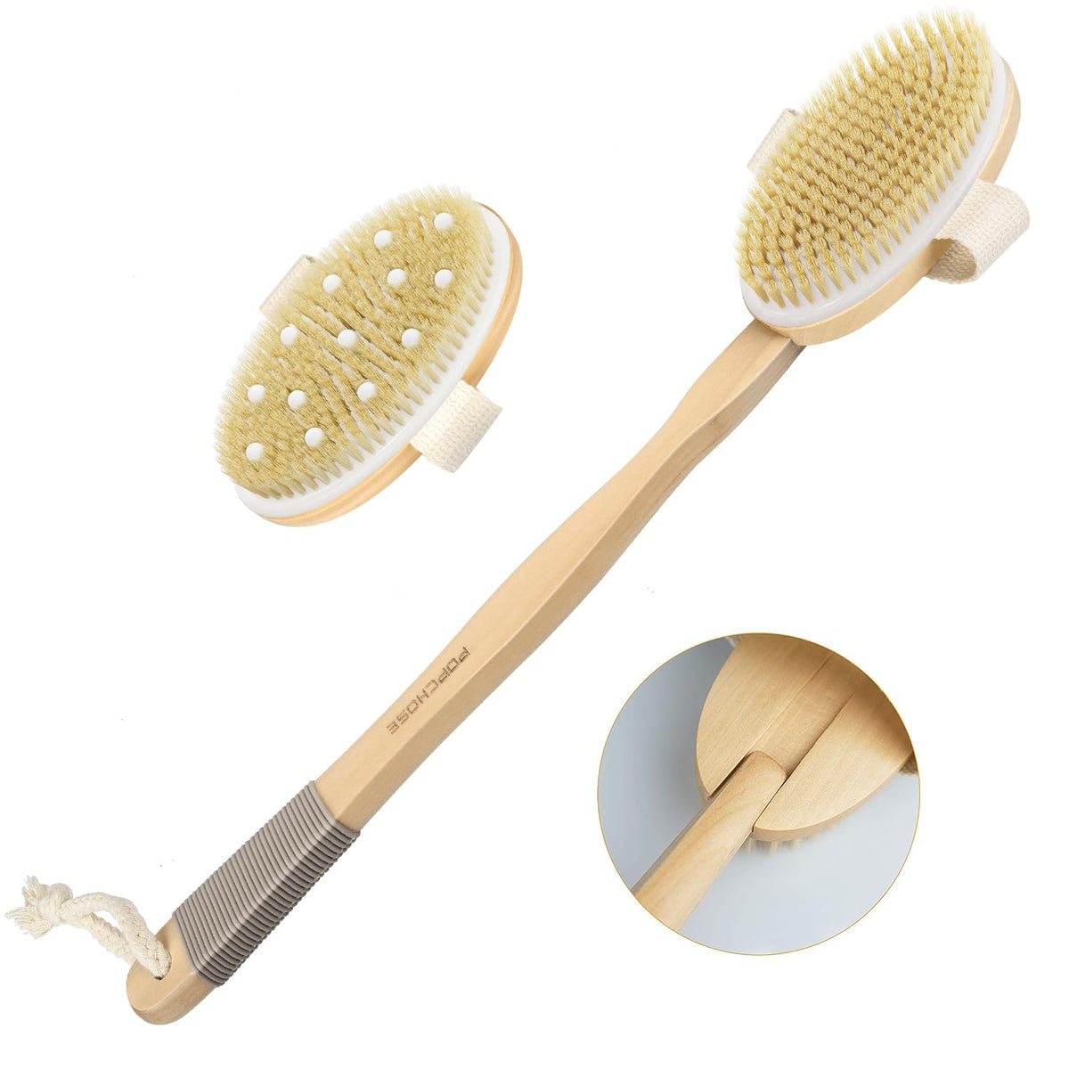 POPCHOSE cepillo exfoliante de cuerpo con dos cabezas para exfoliar y limpiar la piel