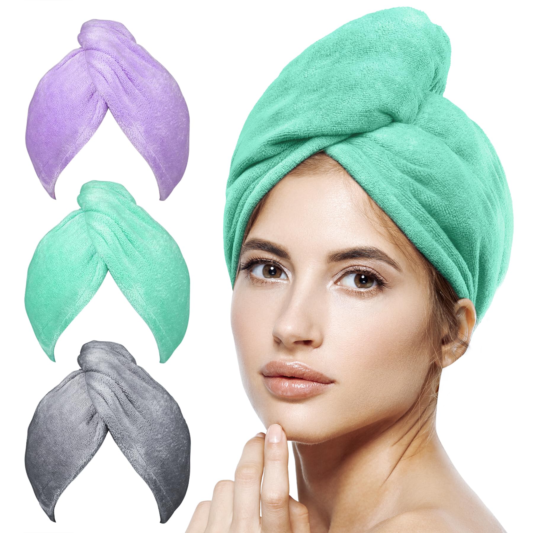 POPCHOSE: toalla de microfibra para cabello, pack de 3 colores para secado rápido.