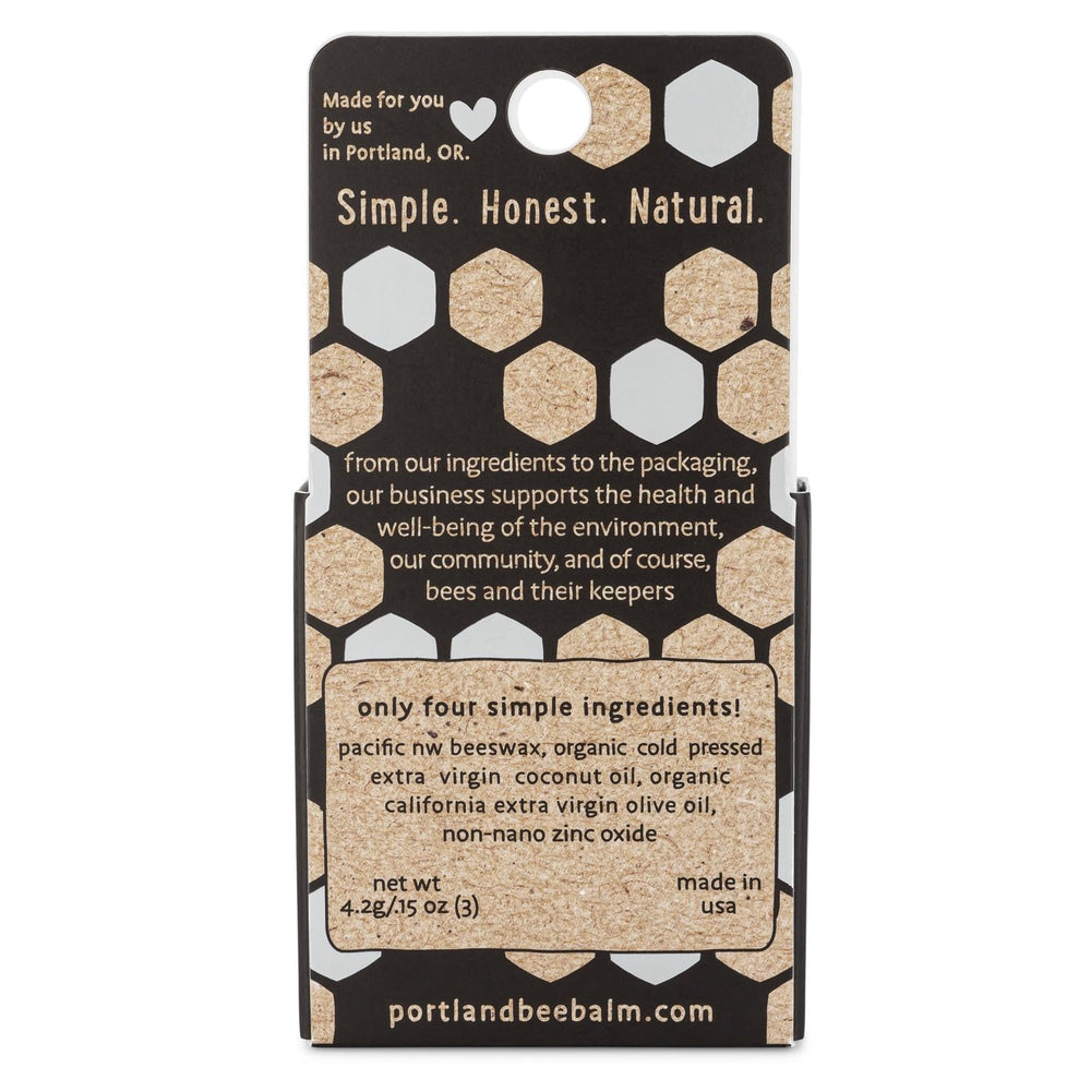 Portland Bee Balm etiqueta natural balsamo labial suave con ingredientes organicos.