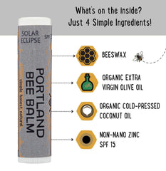 Portland Bee Balm SPF 15 protege labios durante actividades al aire libre.