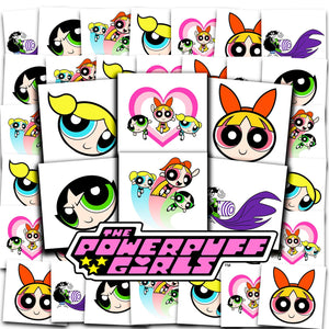 Tatuaje temporal de Powerpuff Girls con Bubbles, Blossom y Buttercup para fiesta infantil