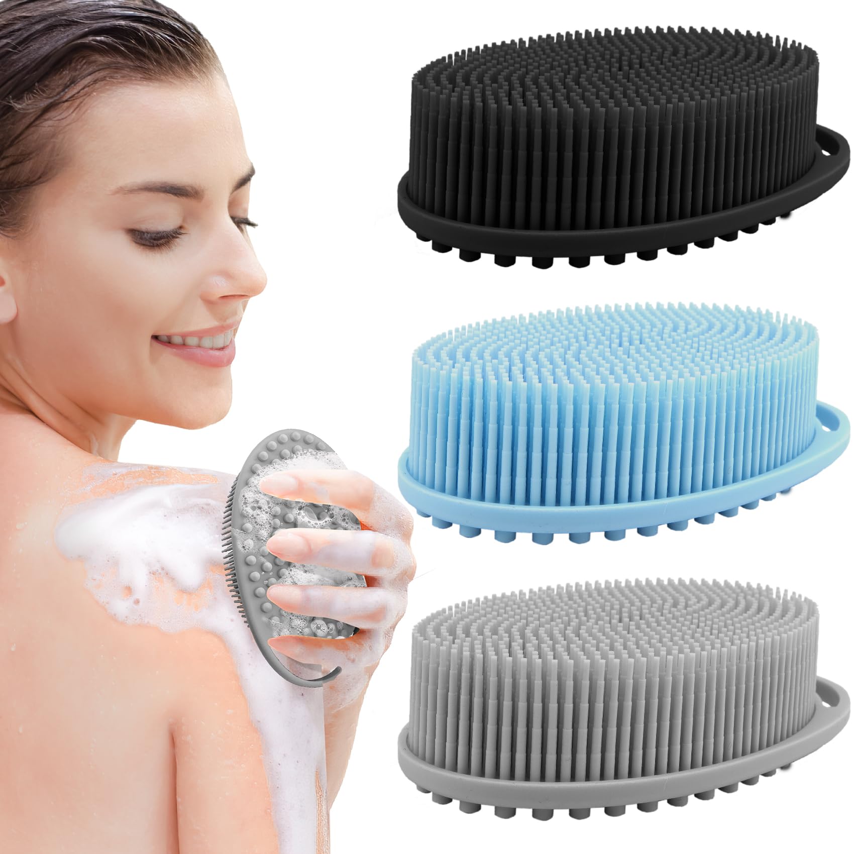 PQRUU juego exfoliadores de silicona para cuerpo, exfoliación suave en la ducha