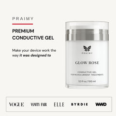PRAIMY Glow Rose Gel Conductor, aplicación limpia para sesiones sin interrupciones