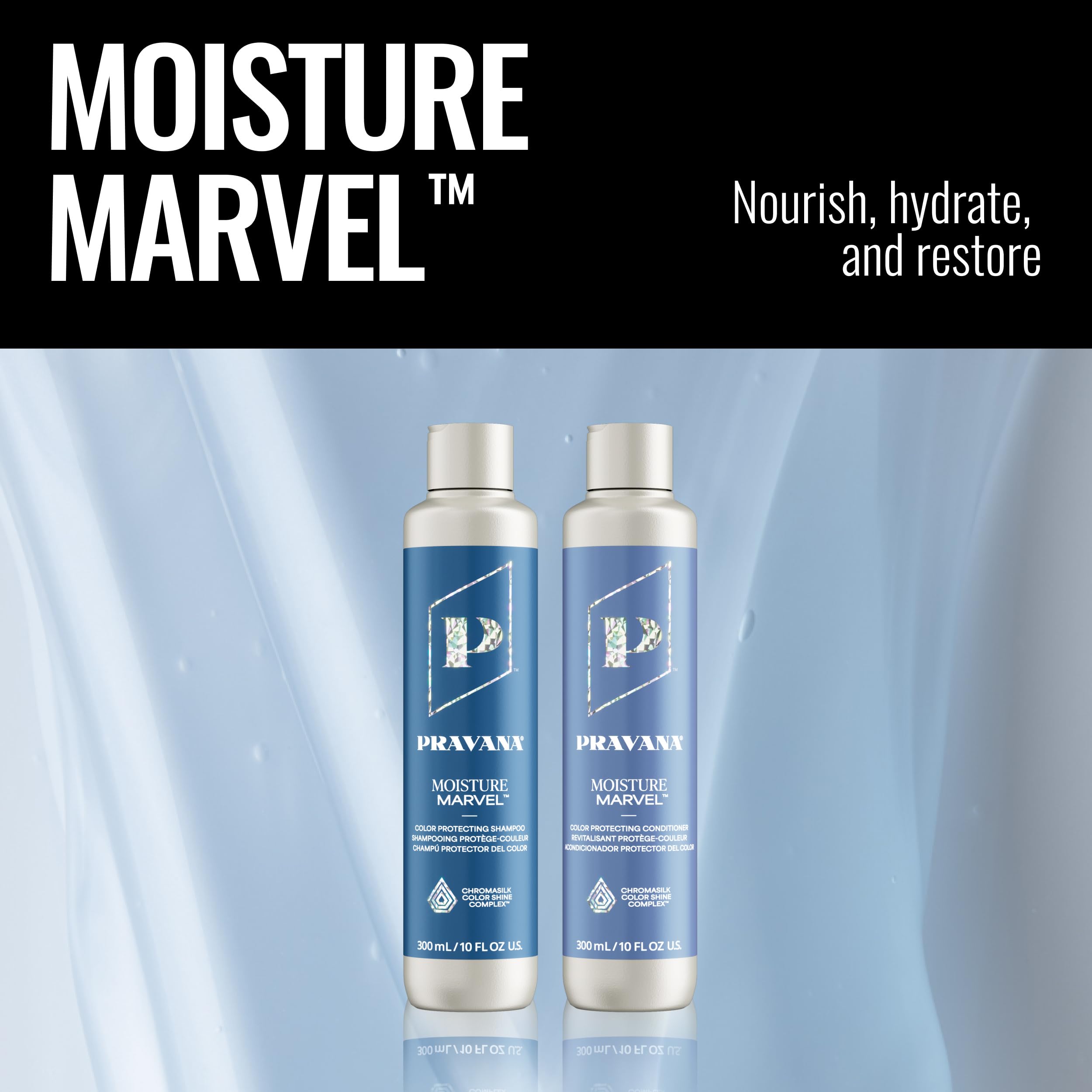 Cabello mojado con Marvel, hidratación profunda y suavidad al peinado