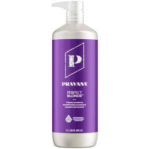 Pravana Champú Tonalizante Púrpura para Rubio, botella frontal, neutraliza tonos amarillos y aporta brillo.
