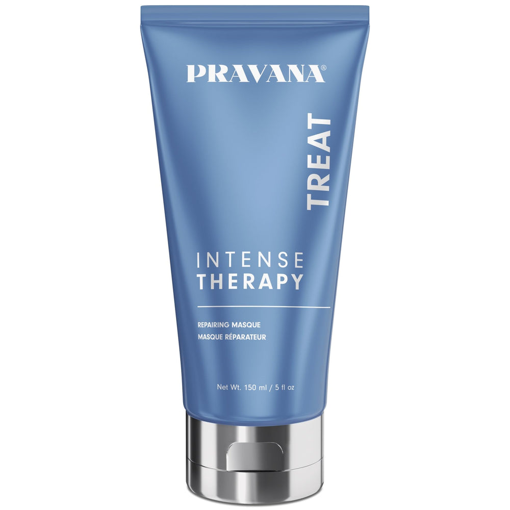 PRAVANA Intense Therapy Masque envase muestra reparación suave para cabello dañado.