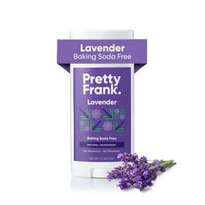 Desodorante PRETTY FRANK sin aluminio en barra lavanda para protección diaria.