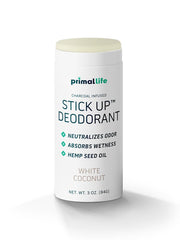 Stick Up de Primal Life Organics con coco blanco, aroma fresco para uso diario.