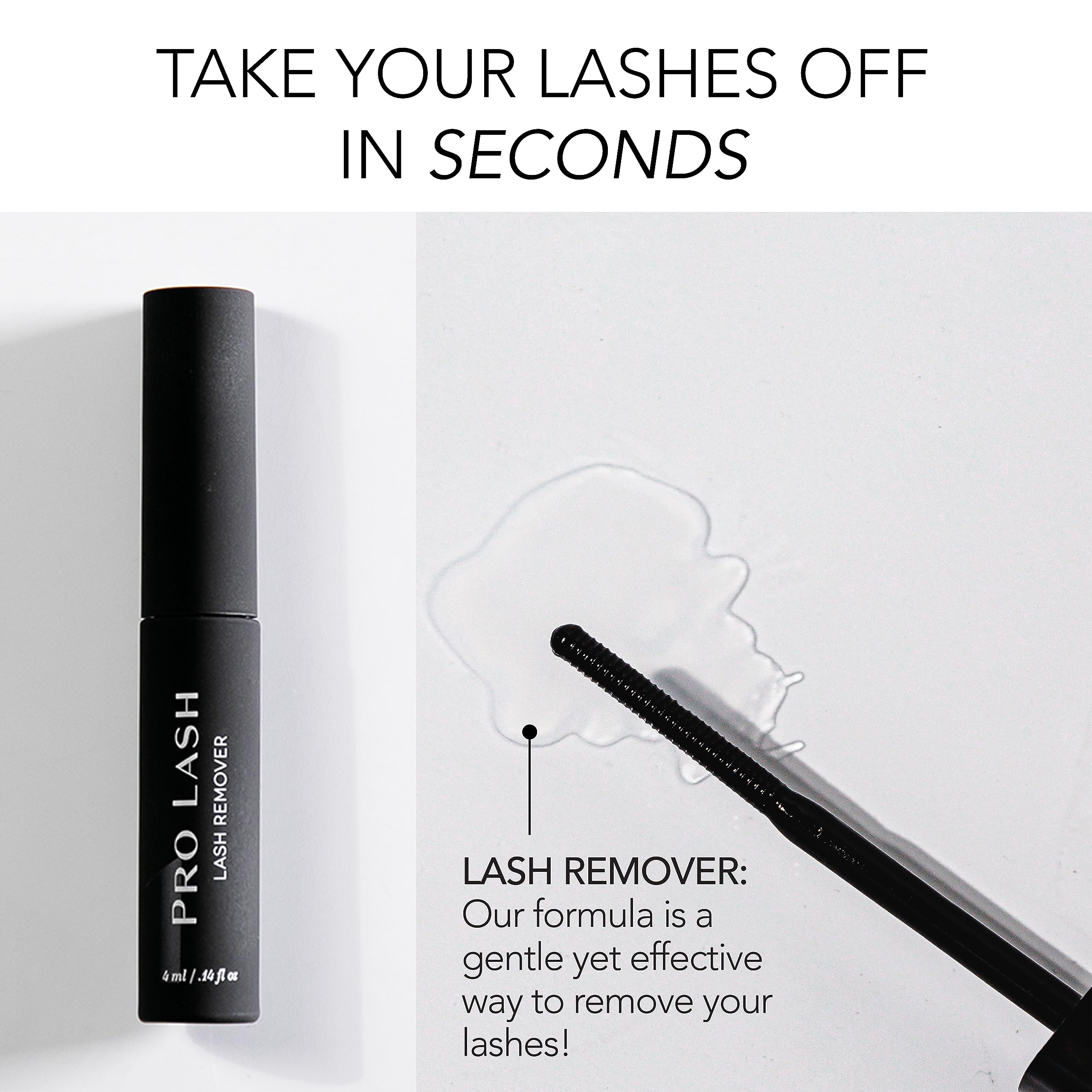Pro Lash removedor envase 4.5 ml, tamaño práctico para uso frecuente.