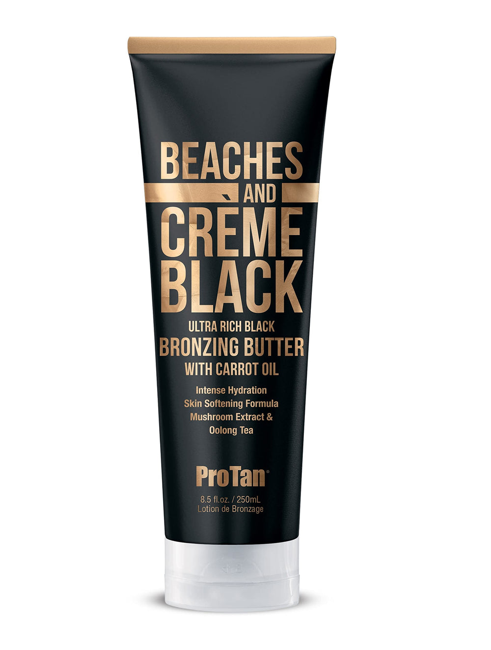 Pro Tan Beaches & Crème Black Butter, botella frontal, hidratación intensa.