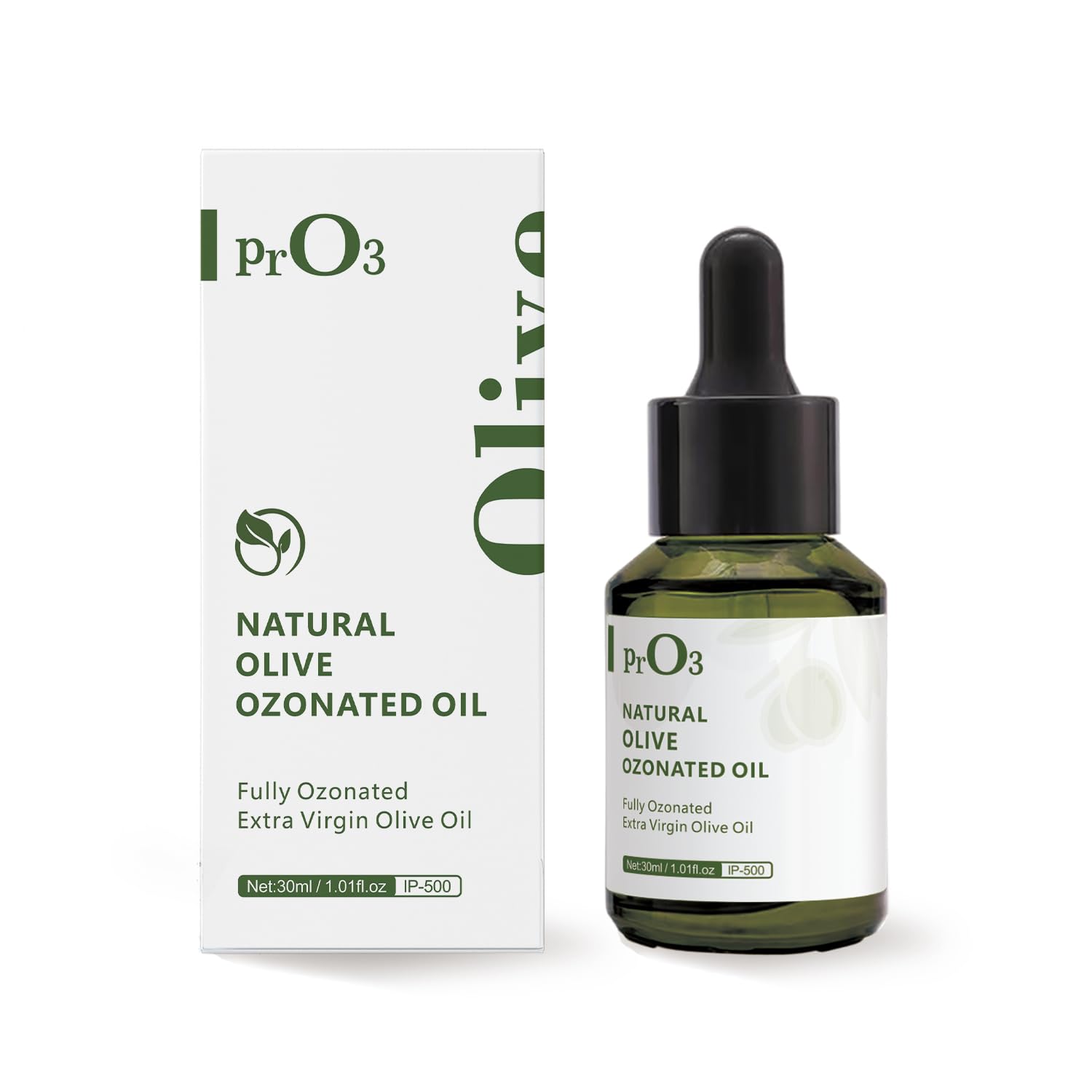 PrO3 Aceite de Oliva Ozono, botella con gotero para aplicación suave en la piel
