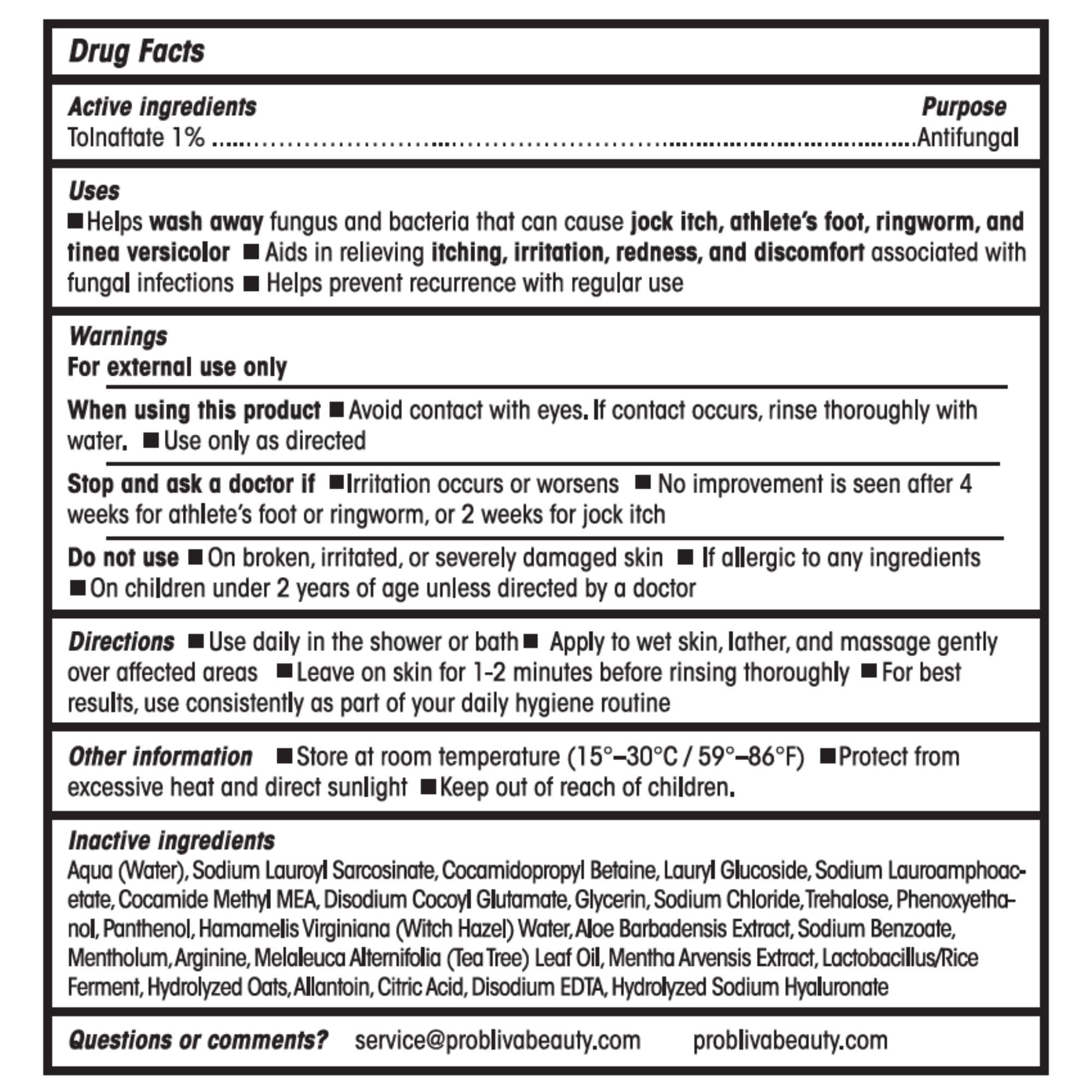 ProBliva fórmula antibacterial para higiene corporal diaria