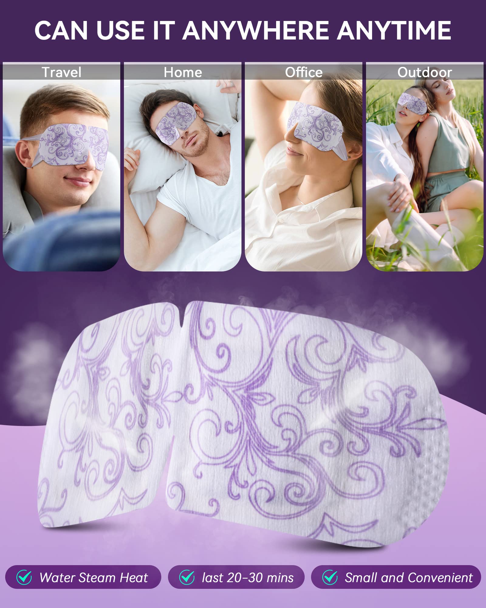 ProCIV Mascarilla Ocular de Vapor Lavanda, material hipoalergénico cuida la piel durante uso.