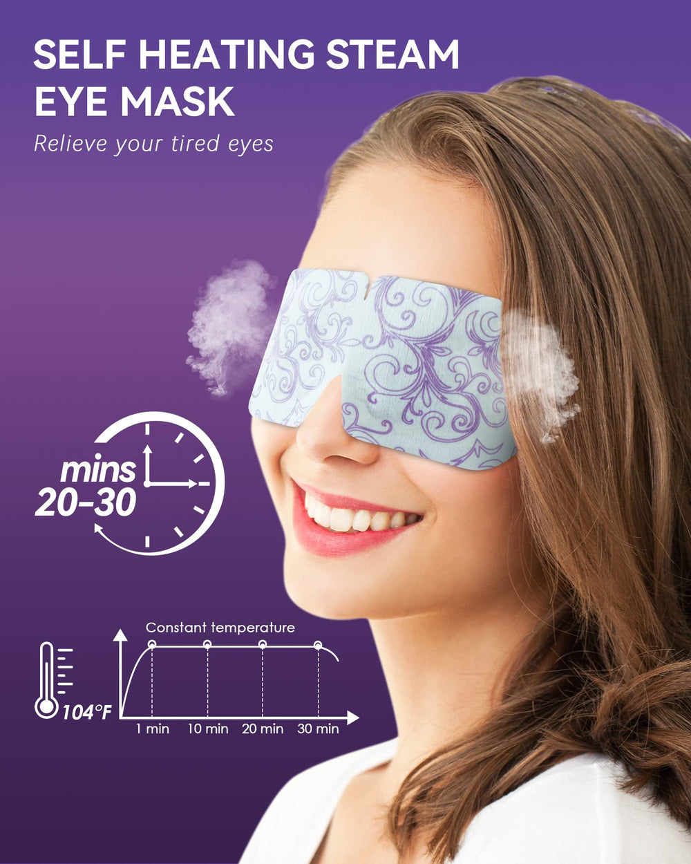ProCIV Mascarilla Ocular de Vapor Lavanda, textura suave de malla diamante para piel sensible.