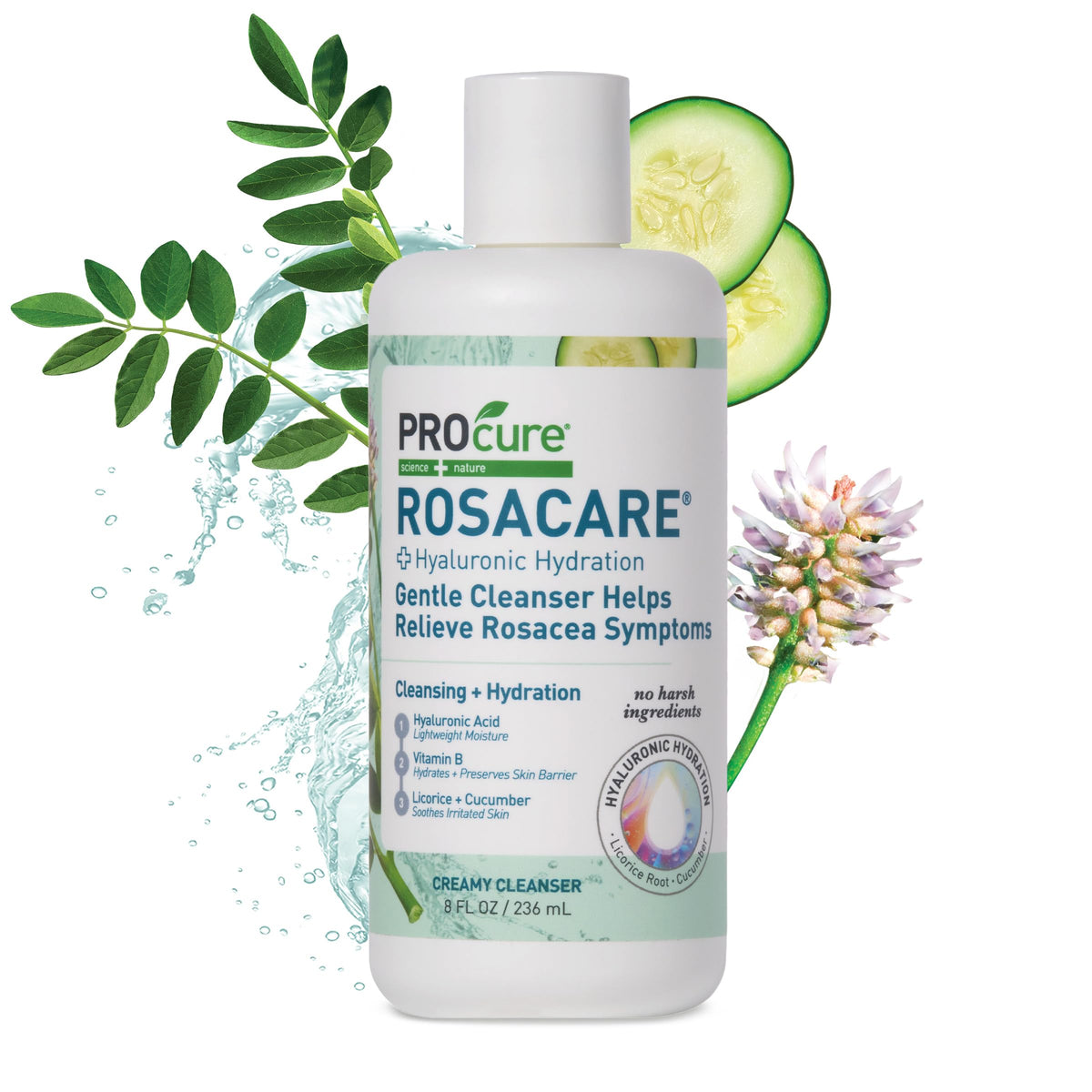 PROcure Rosacare botella limpiador: uso diario suave que hidrata piel sensible.