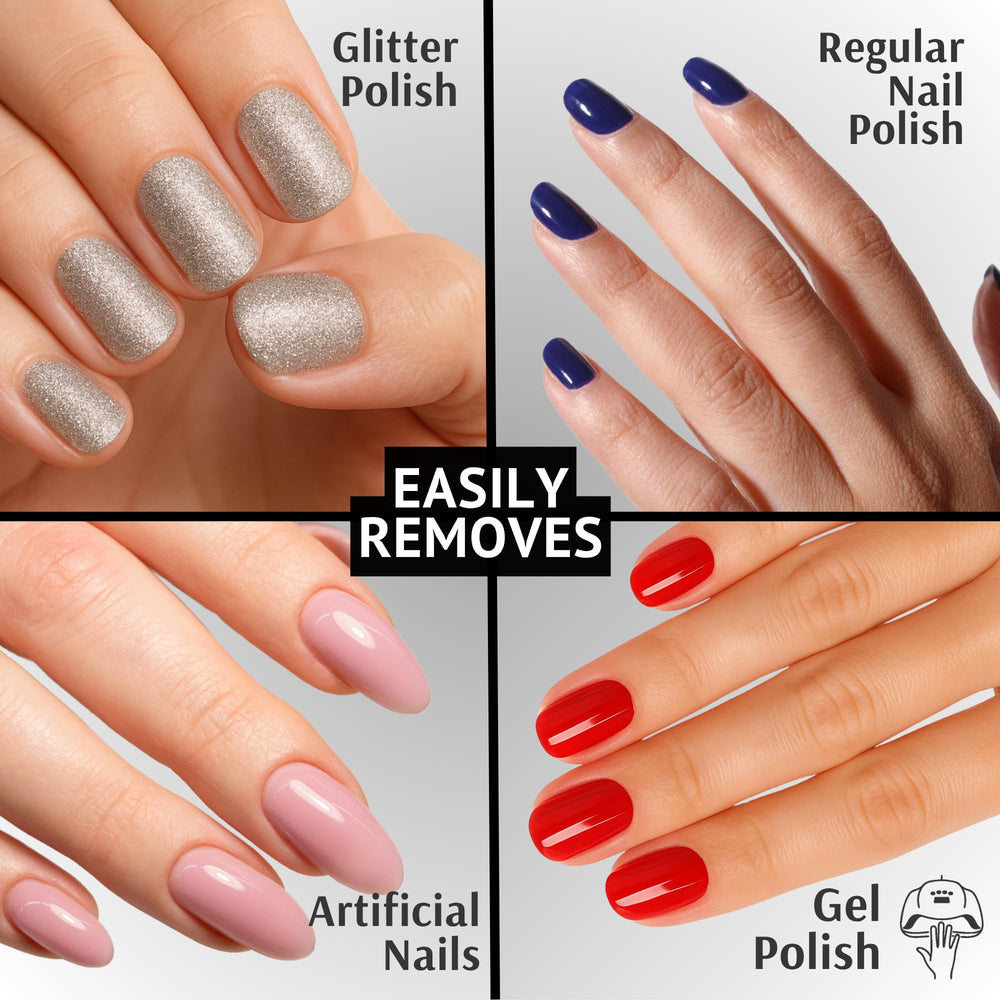 Uñas limpias tras retirar esmalte y decoraciones sin esfuerzo