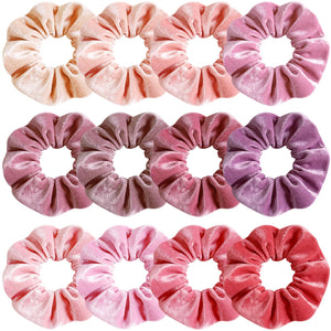 Scrunchies PROPOG de terciopelo rosa claro, 12 piezas para looks diarios