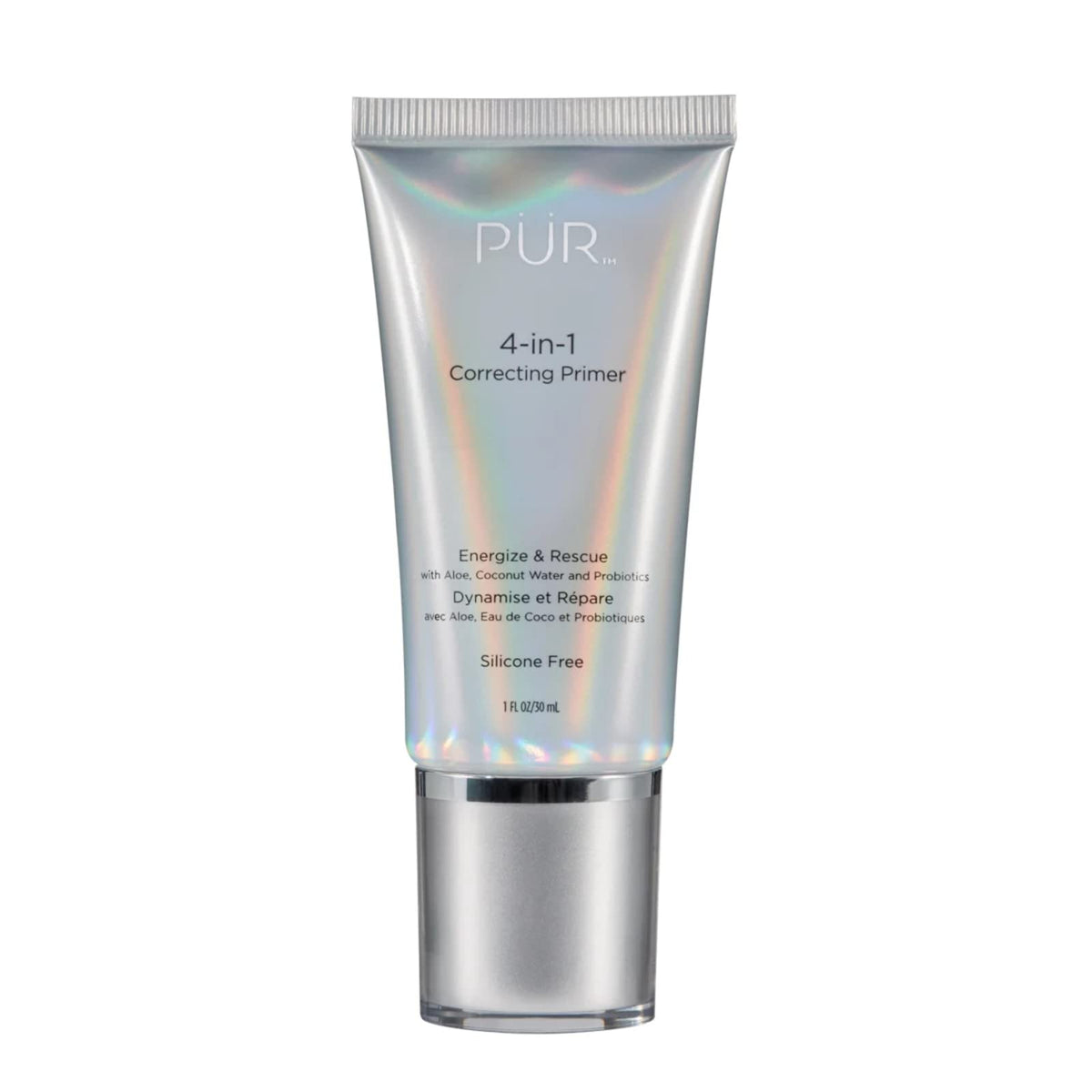PÜR MINERALS Energize & Rescue, botella del primer, prepara la piel para maquillaje suave.