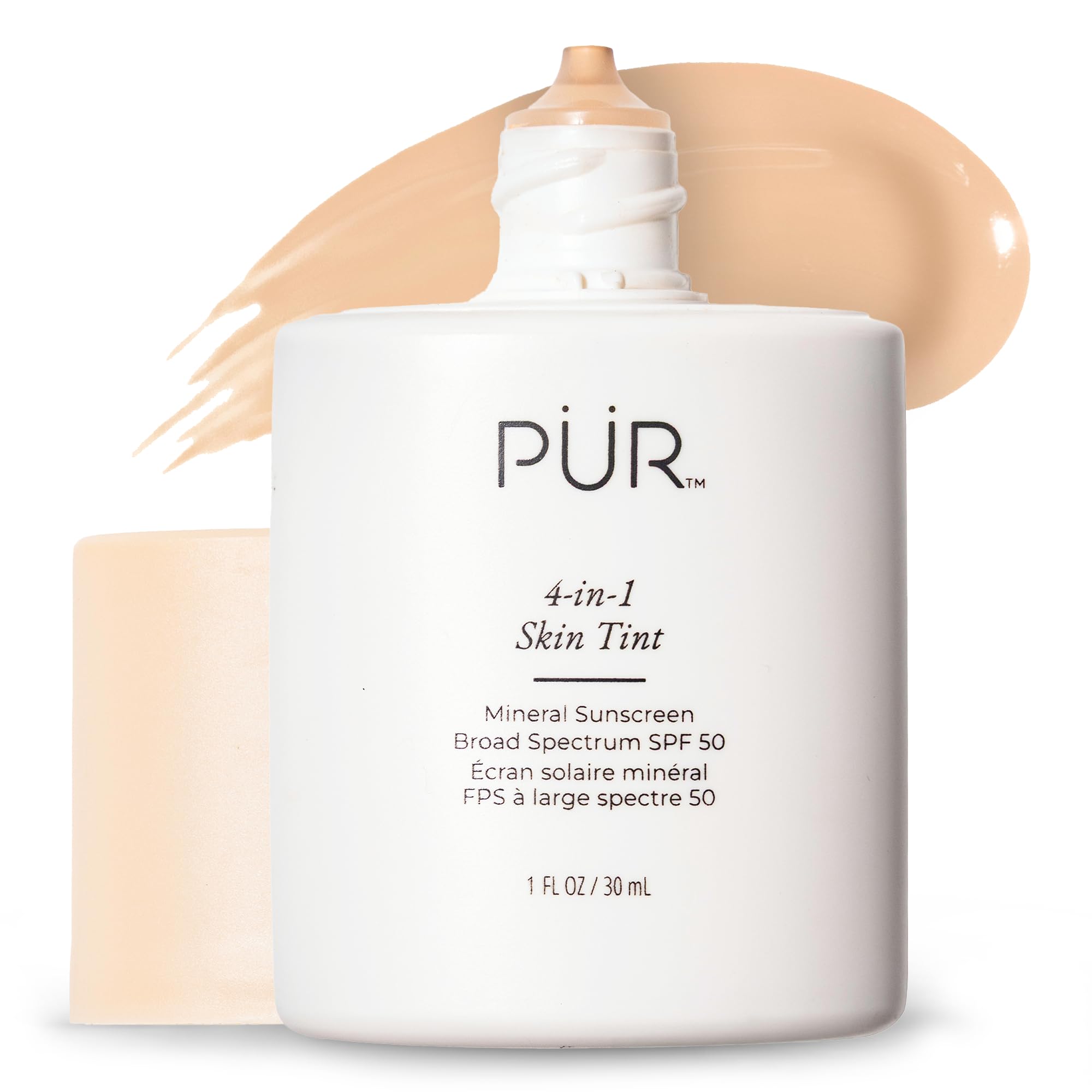 Pur Minerals tintado para la cara, frasco con bomba – acabado natural y protección solar SPF 50.