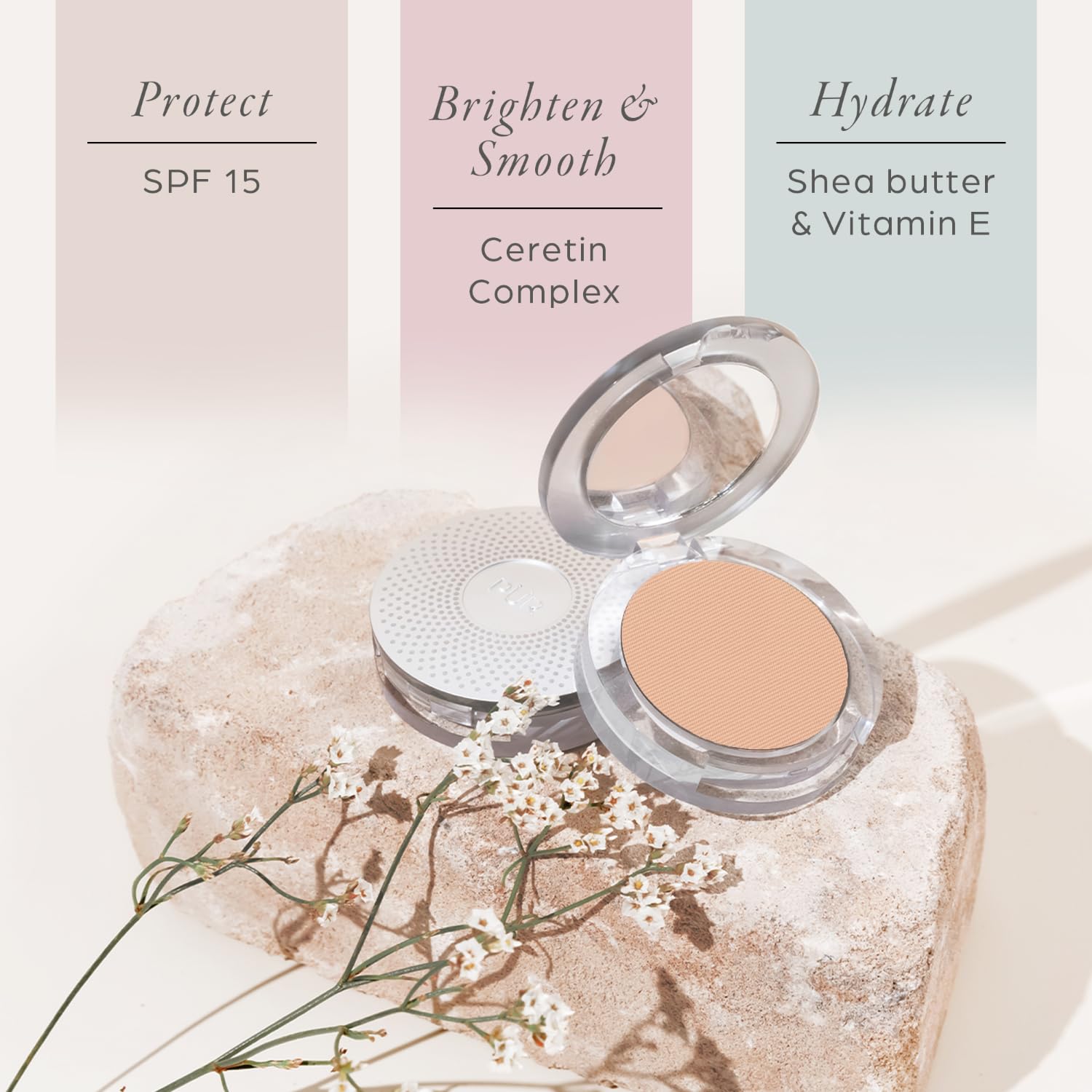 PÜR MINERALS PUR BEAUTY 4-en-1, cobertura media que se difumina para un look natural.