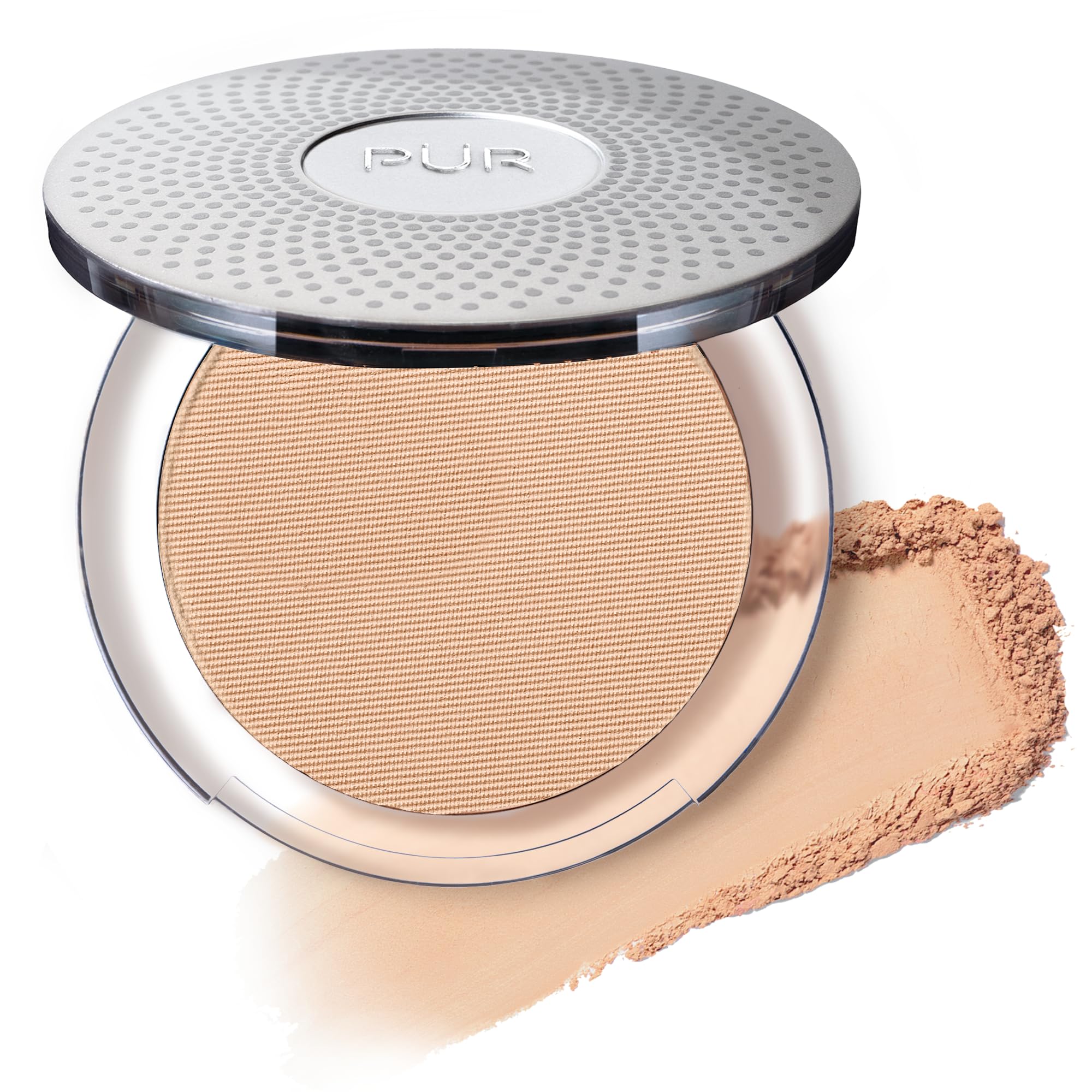 PÜR MINERALS PUR BEAUTY 4-en-1, empaque compacto en tono lino para uso diario.