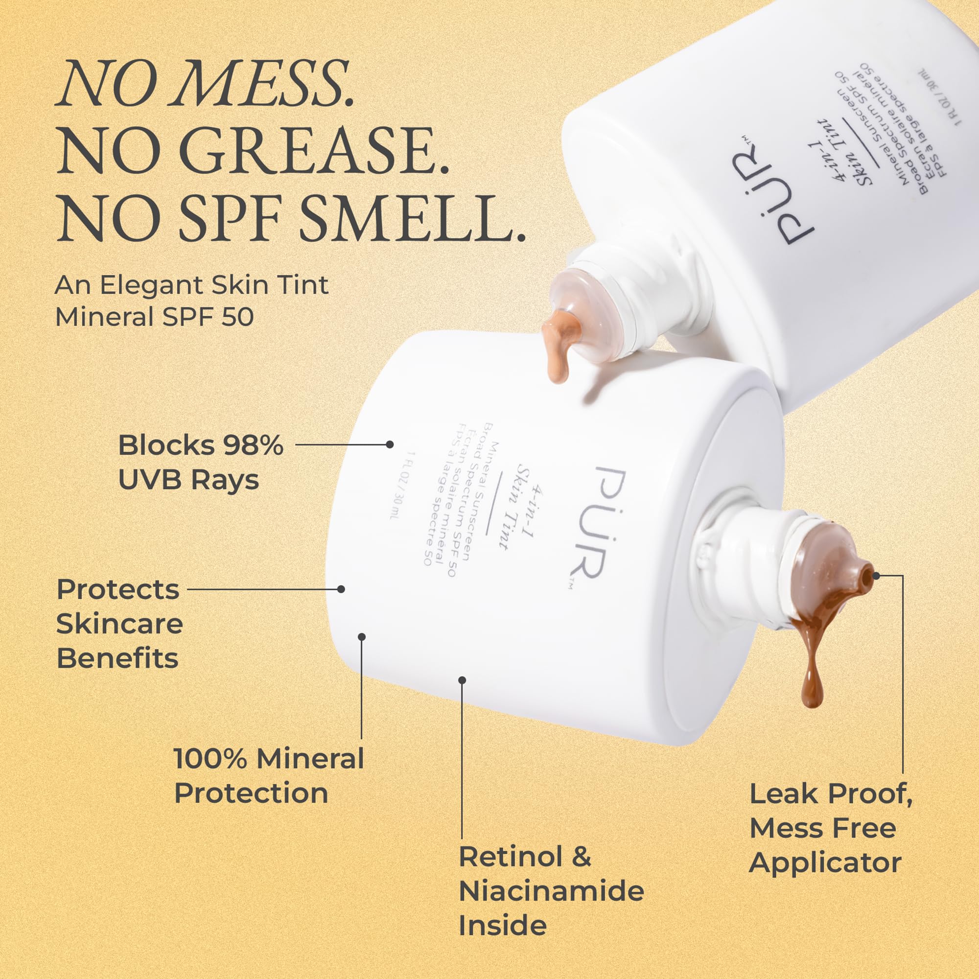Pur Minerals tintado facial, textura ligera – hidratante y suave para piel sensible.
