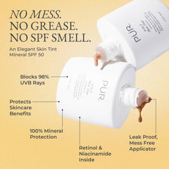 Pur Minerals tintado facial, textura ligera – hidratante y suave para piel sensible.