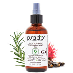 PURA D'OR Aceite estimulante para cabello, botella visible, ayuda a fortalecer mechones