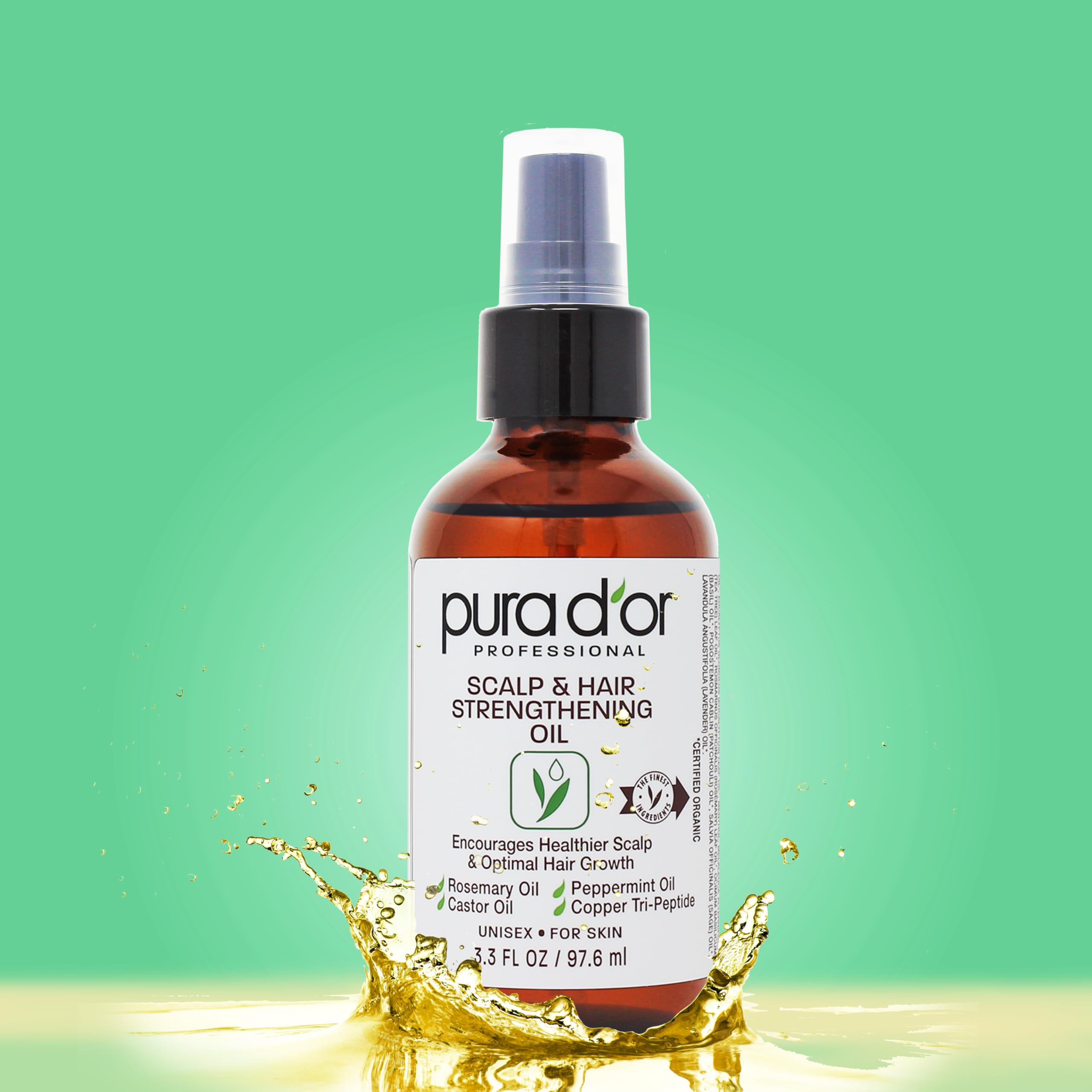 PURA D'OR Aceite para cabello, etiqueta de romero, favorece la circulación del cuero cabelludo